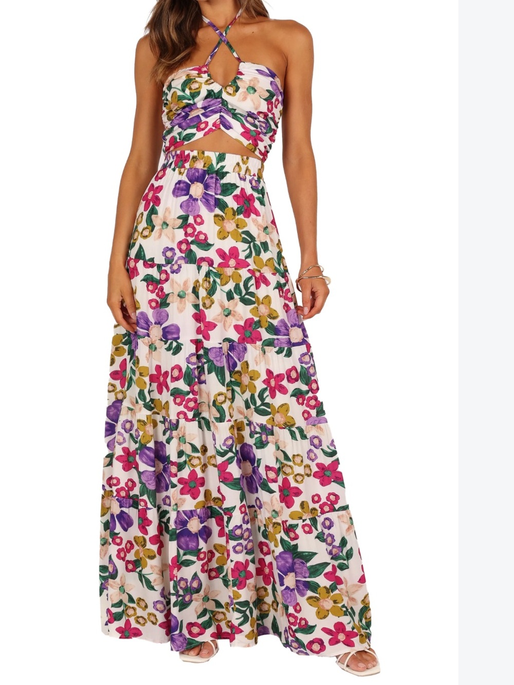 Petal & Pup Kari Halter Crop Top & Maxi Skirt, Floral, Size XL, NWOT Display